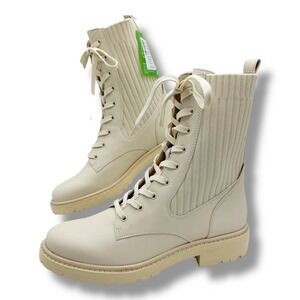 Sam Edelman Women's Lydell Modern Ivory Combat Boots Lace Up‎ Size 9.0 M